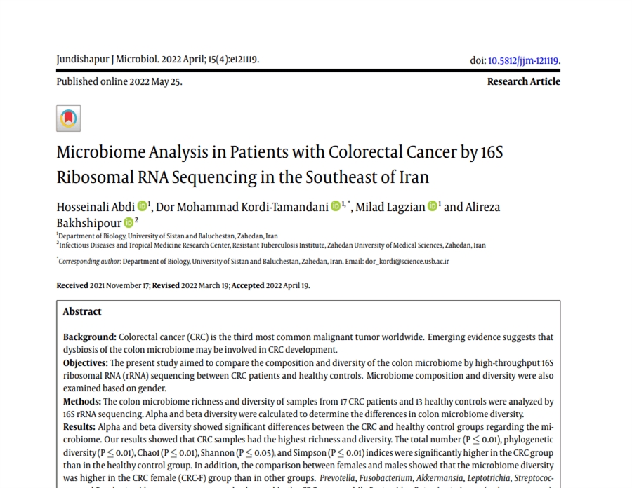 Microbiome Analysis in Patients with Colorectal Cancer by 16S Ribosomal ...